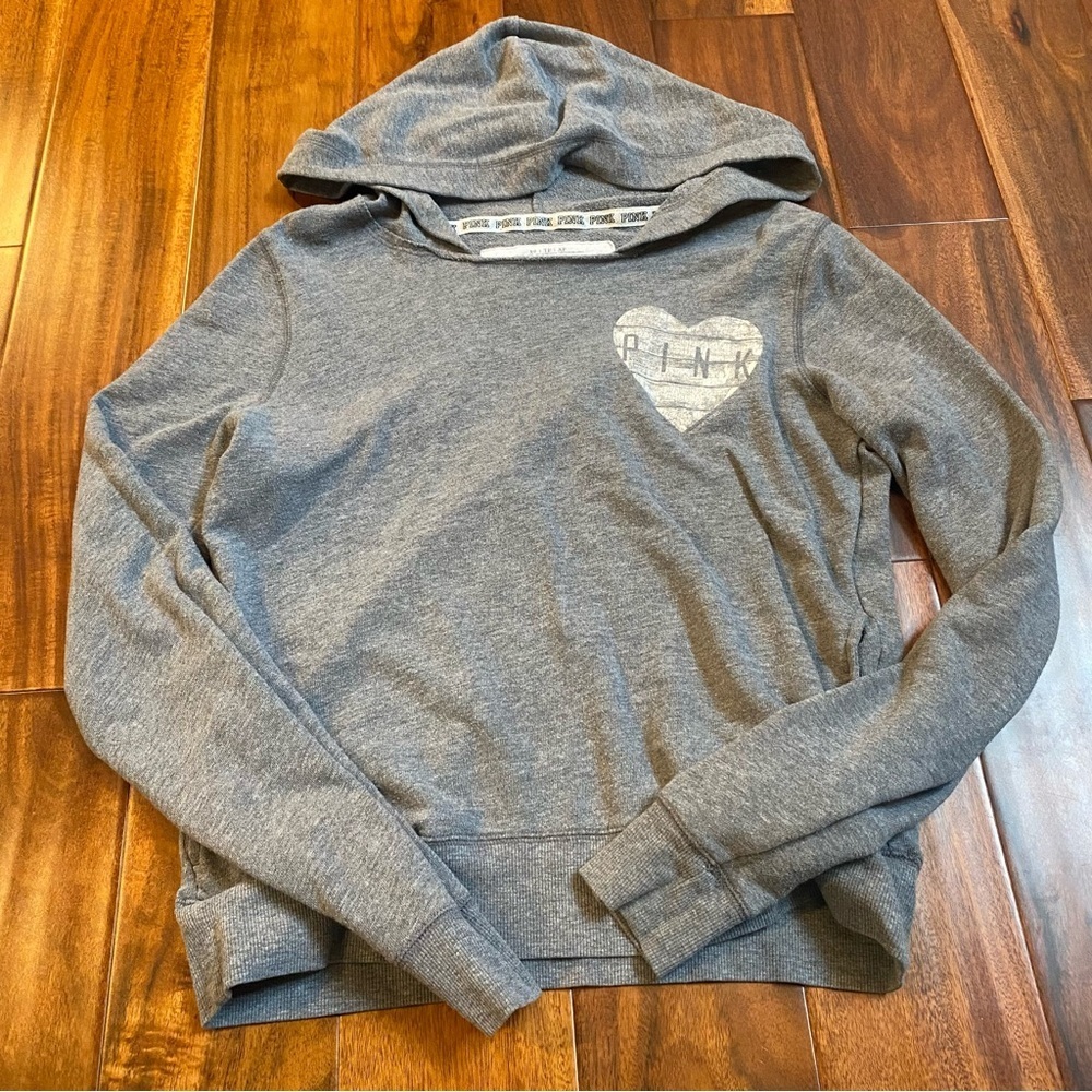Victoria’s Secret PINK Women’s Junior Pullover Gray Hoodie Sz XS Lounge Wear